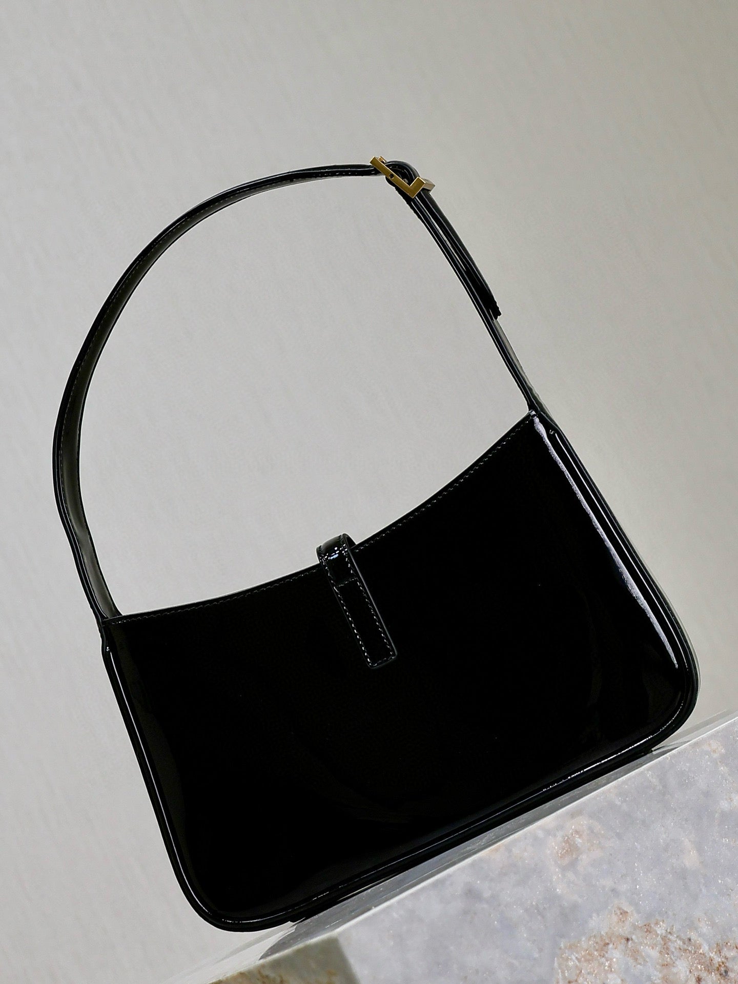 YS.L 2025  Bag 25cm Black Gold Patent Deri