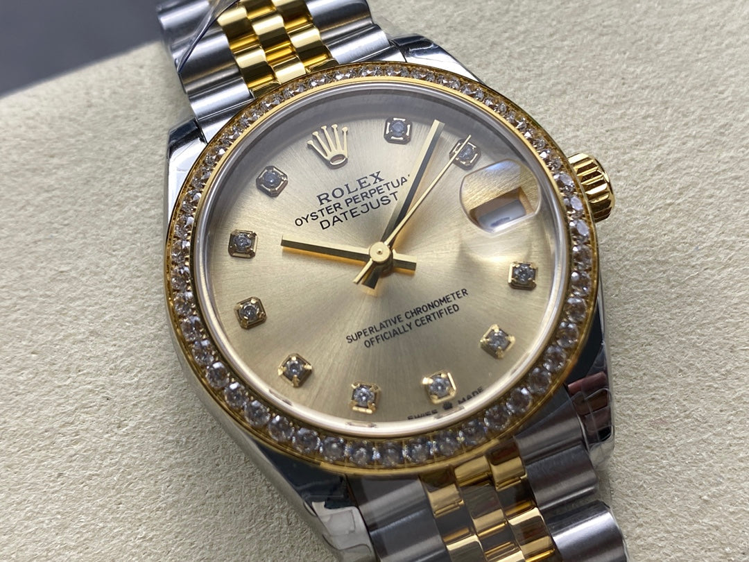 Datejust 31mm Yellow Gold Steel Diamond Bezel Champagne Dial Diamond +ŞEFAF KARGO