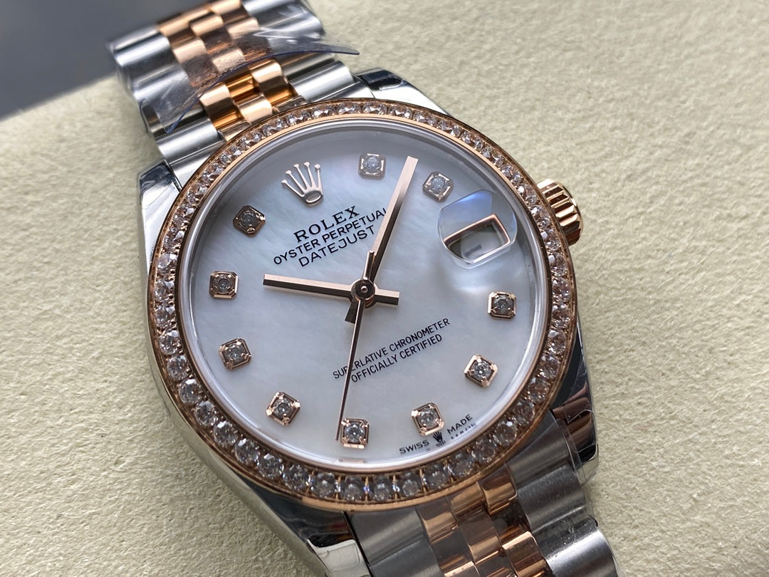 Datejust 31mm Pink Gold Steel Diamond Bezel White Mop Dial+ŞEFAF KARGO