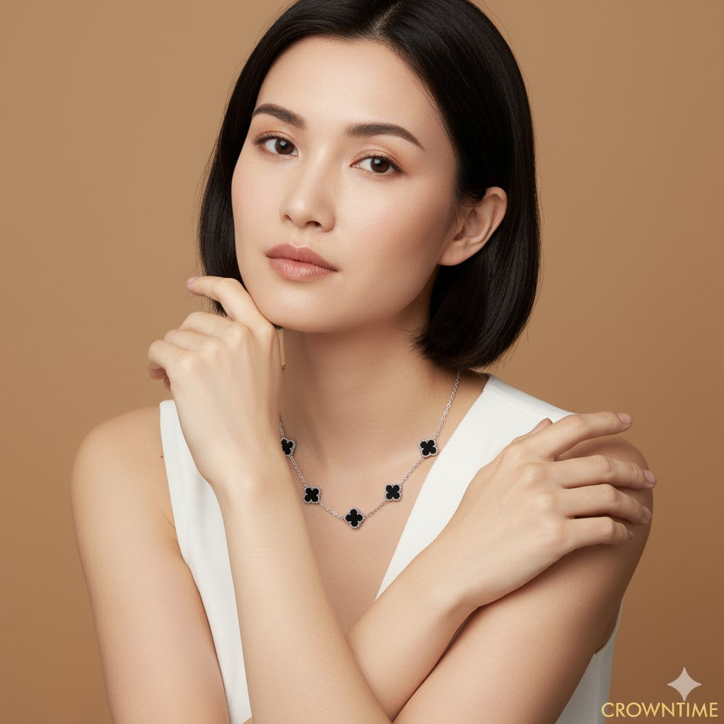 VAN CLEEF  ALHAMBRA KOLYE  - SILVER/SİYAH