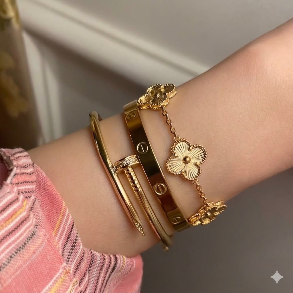 3'lü Efsane Kombin - Cartier Love+Çivi & Van Cleef Yonca Bileklik Seti