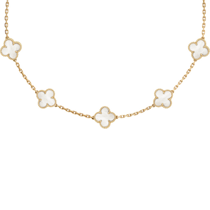 VAN CLEEF ALHAMBRA 3,LÜ SET KOLYE-BİLEKLİK -KÜPE ALTIN-BEYAZ-RENK