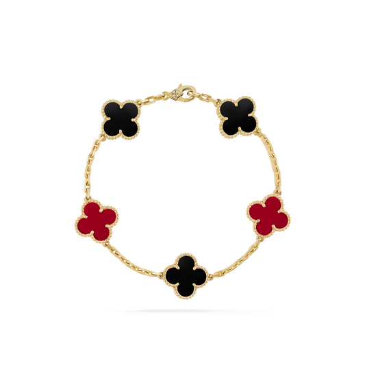 VAN CLEEF VINTAGE ALHAMBRA BRACELET - GOLD/BLACK/RED